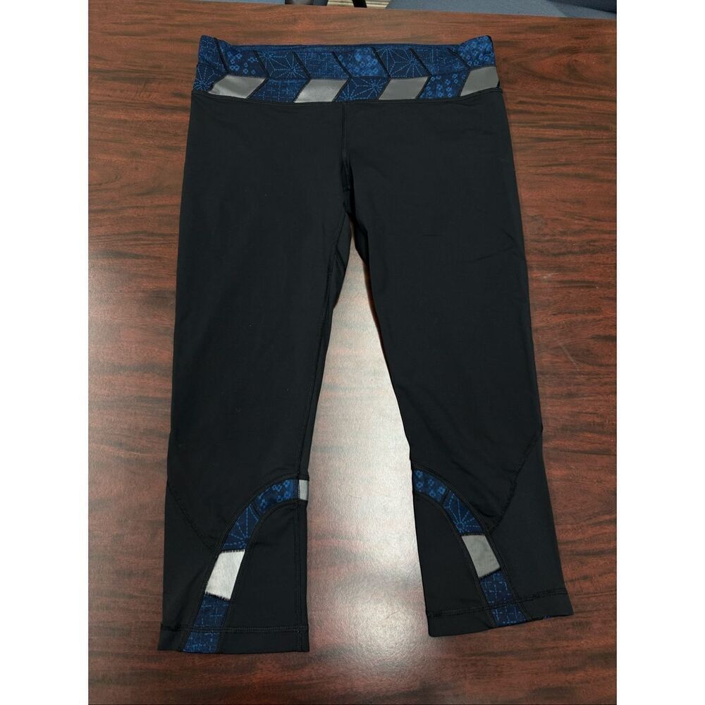 Lululemon Run Inspire Crop ll Sashiko Reflective Black Mesh Blue Hyper Leggings
